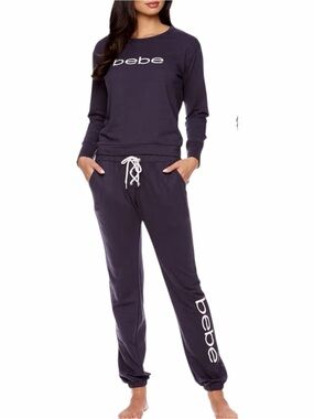 Bebe Midnight  French Terry Pajama Set; Long Sleeve Top & Pants NWT